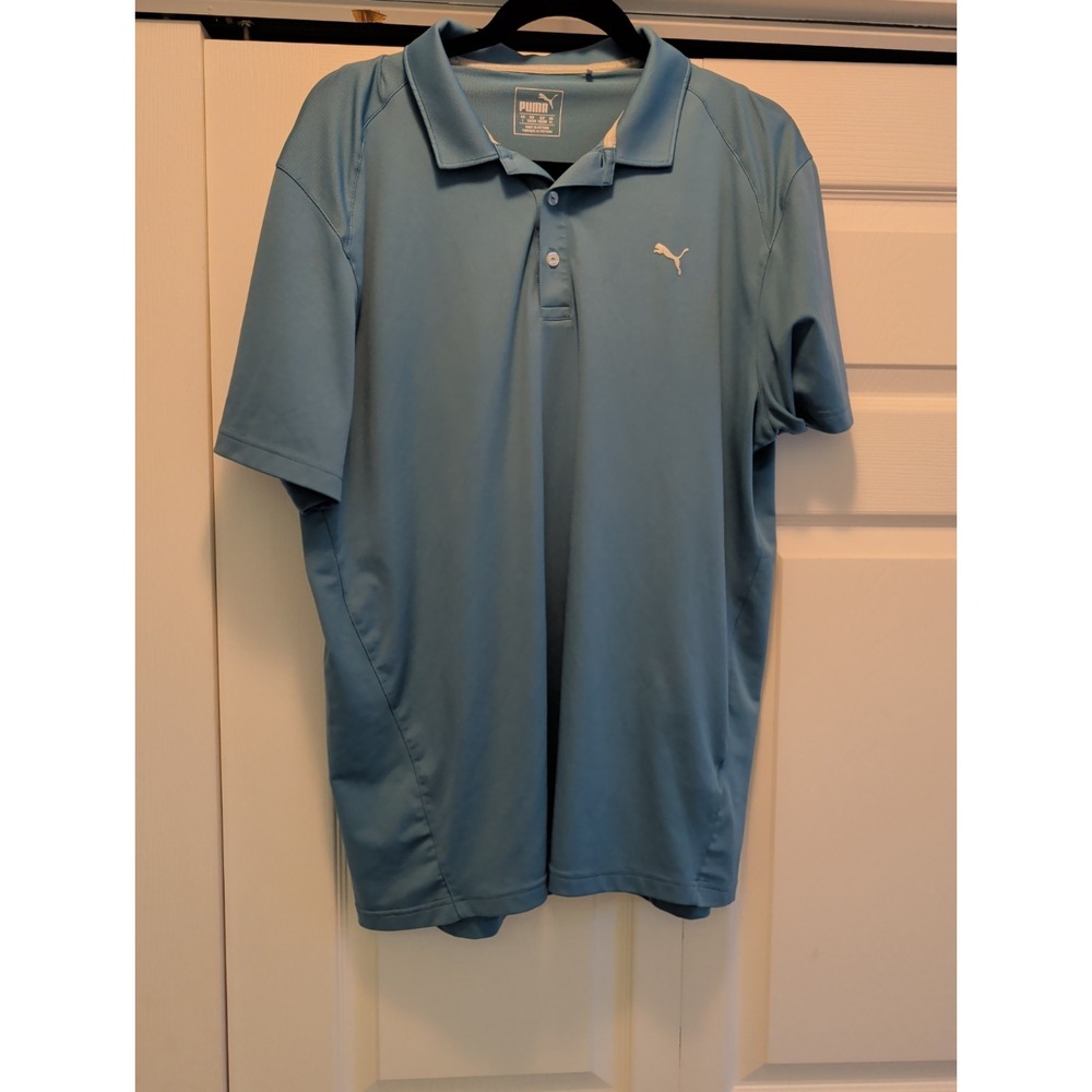 Puma Golf Mens Large Light Blue Short Sleeve Performance Pique Polo Shirt